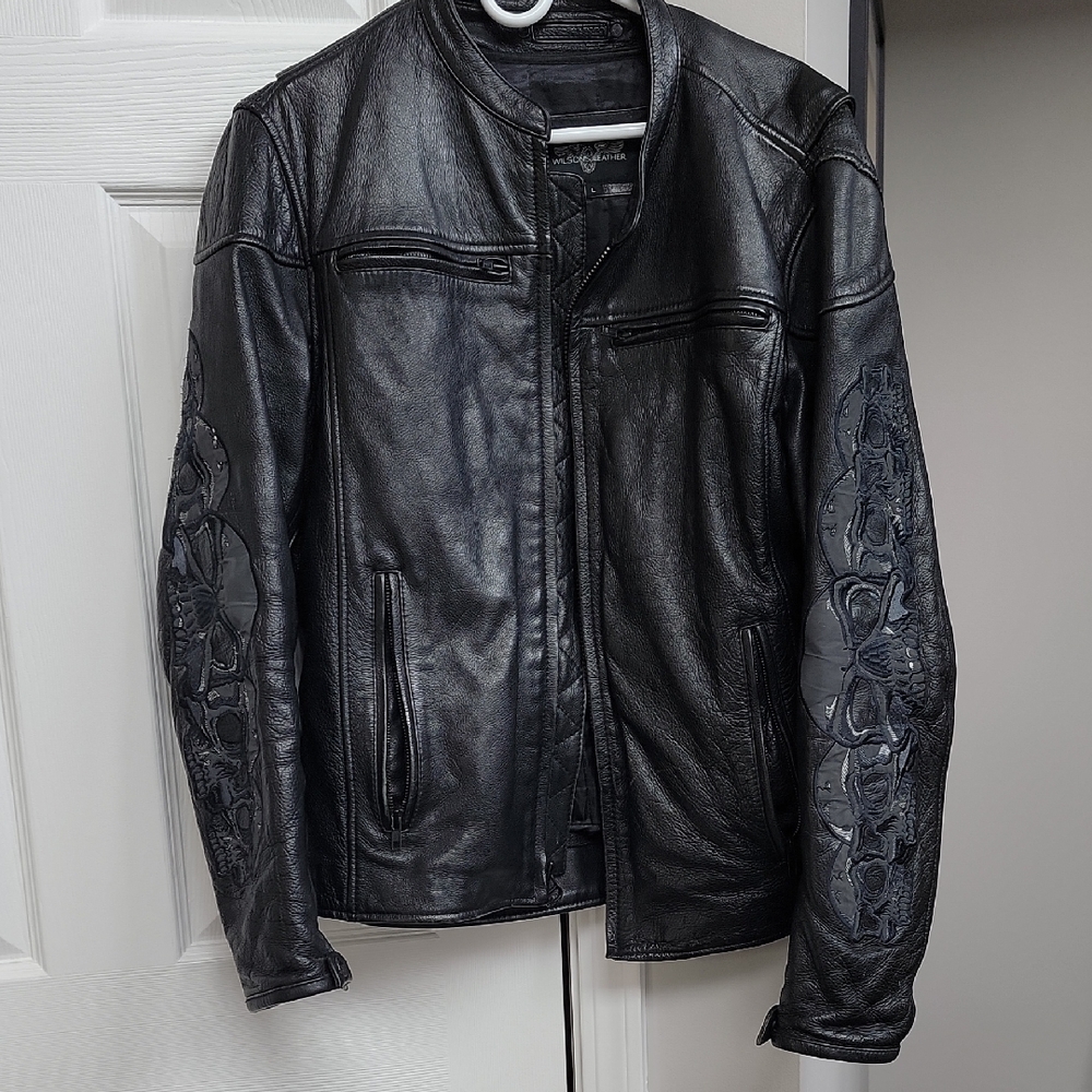 Wilsons Leather Black Jacket with Embossed Sleeves
